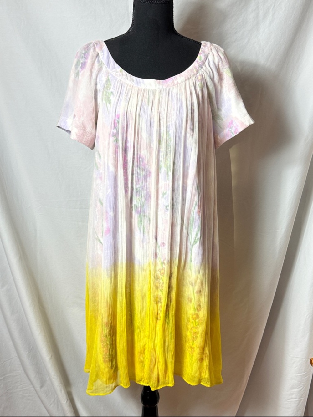 Anthropologie HD in Paris Pastel Floral Midi Dress with Yellow Dip-Dye